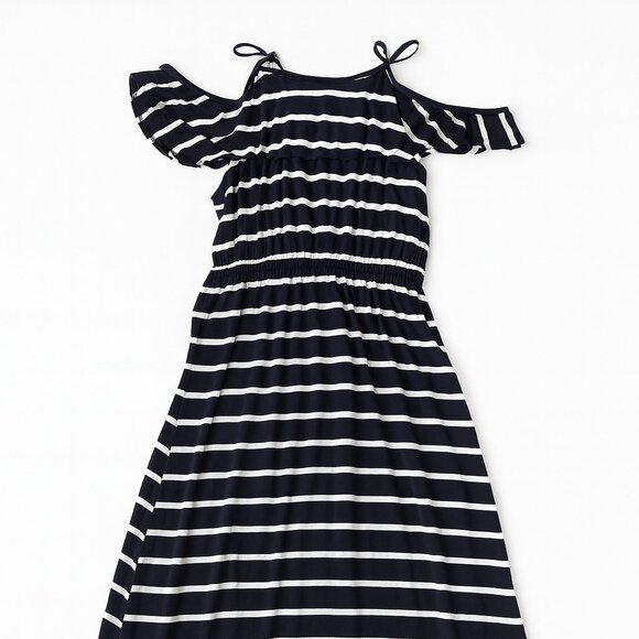 EXIST Striped Cold-Shoulder Maxi Dress Size L • Off Shoulder, Long Casual - A043 - Picture 1 of 4